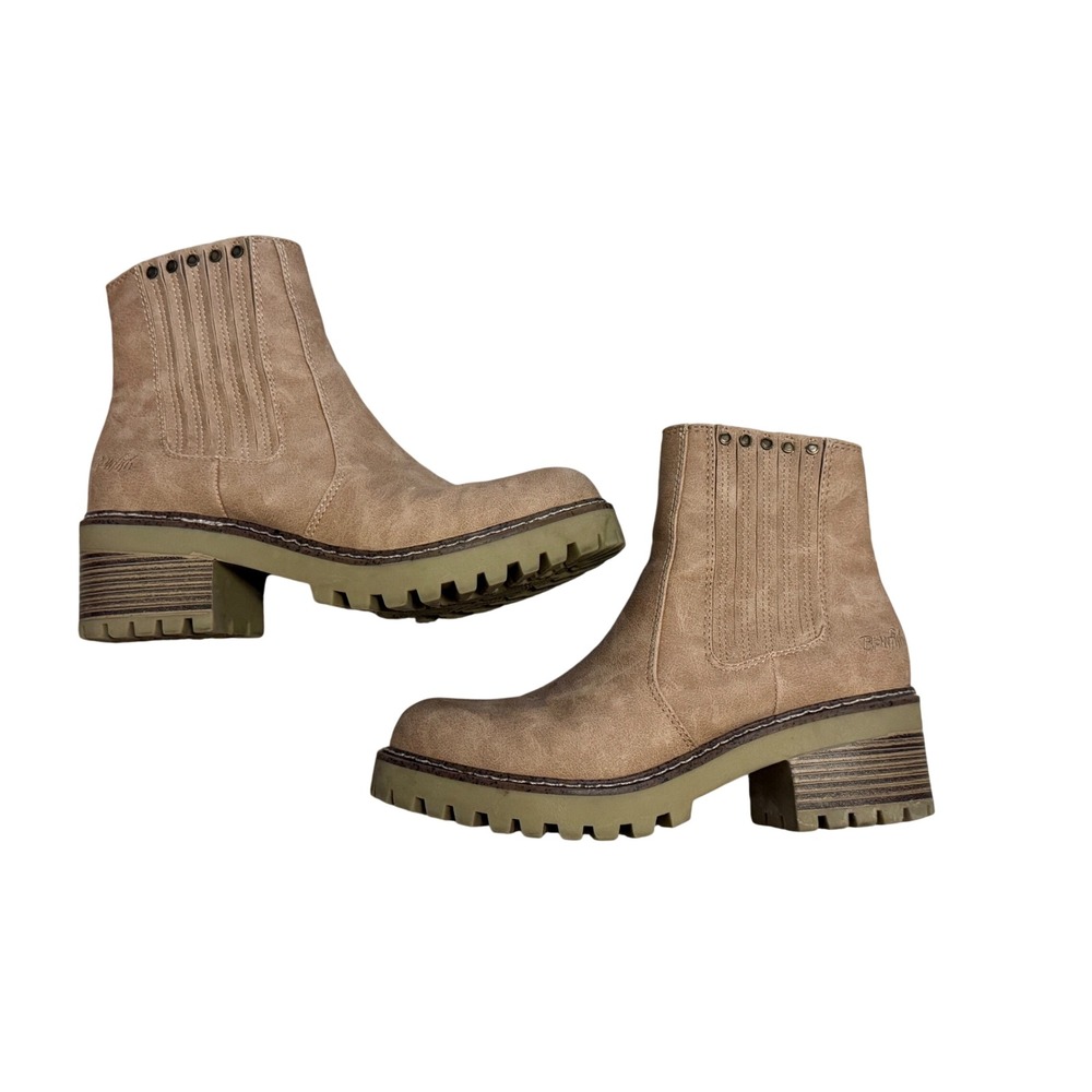 Blowfish Malibu Ankle Boots Womens 7 Tan Good Lug Sole Vegan Block Heel Studded